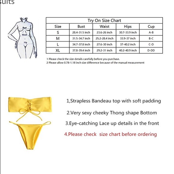 Ribbed Yellow 2 piece Bikini - Picture 4 of 4